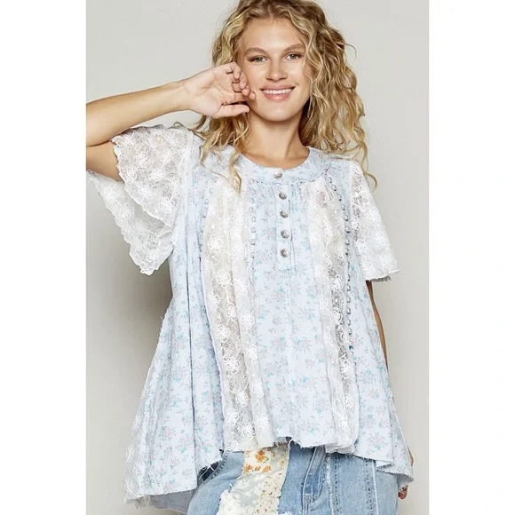 POL Light Blue Lace Blouse - Picture 6 of 6